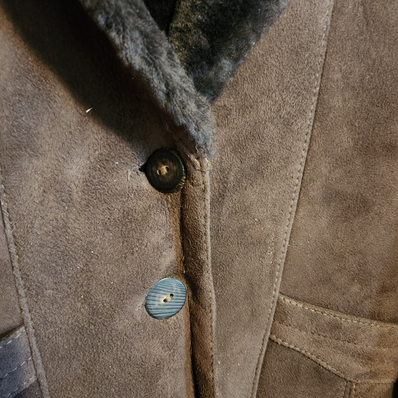 SAWYER OF NAPA VINTAGE BROWN LEATHER WOOL SHEARLING COAT JACKET SIZE 4 SIZE 6 - Picture 4 of 15